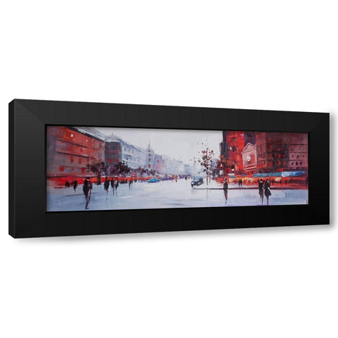 BLACK AND RED STREET SCENE Black Modern Wood Framed Art Print with Double Matting by Atelier B Art Studio