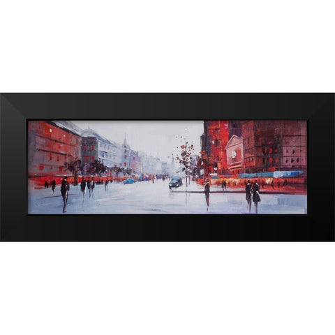 BLACK AND RED STREET SCENE Black Modern Wood Framed Art Print by Atelier B Art Studio