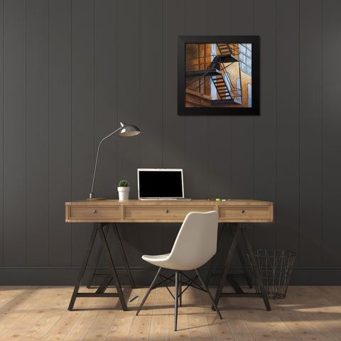 Apartment Building Escape in NYC Black Modern Wood Framed Art Print by Atelier B Art Studio