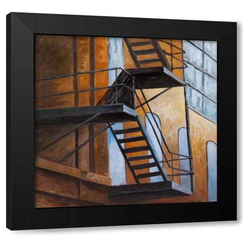 Apartment Building Escape in NYC Black Modern Wood Framed Art Print by Atelier B Art Studio