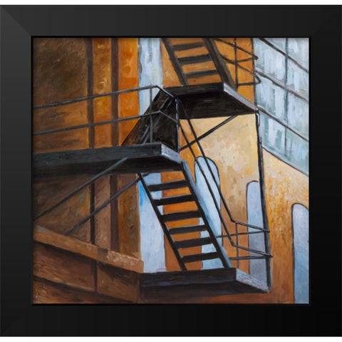 Apartment Building Escape in NYC Black Modern Wood Framed Art Print by Atelier B Art Studio
