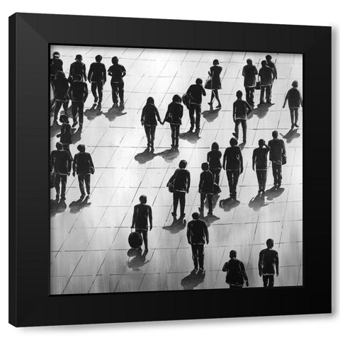 SILHOUETTES OF PEOPLE ON THE STREET Black Modern Wood Framed Art Print by Atelier B Art Studio