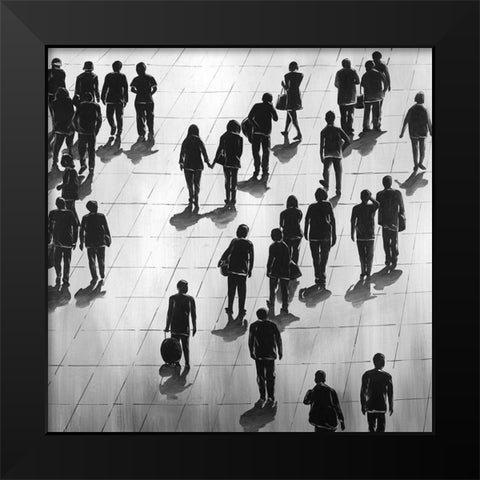 SILHOUETTES OF PEOPLE ON THE STREET Black Modern Wood Framed Art Print by Atelier B Art Studio