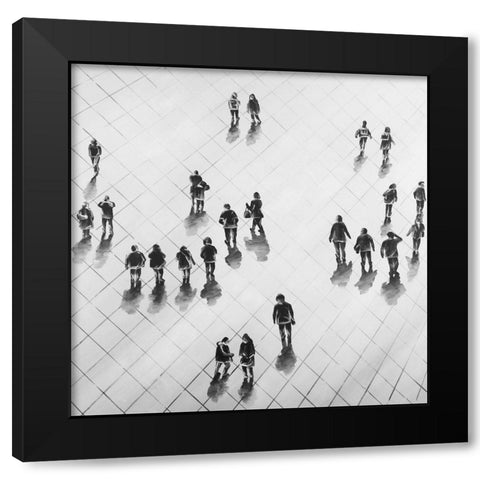 Overhead View of People on the Street Black Modern Wood Framed Art Print with Double Matting by Atelier B Art Studio