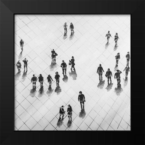 Overhead View of People on the Street Black Modern Wood Framed Art Print by Atelier B Art Studio