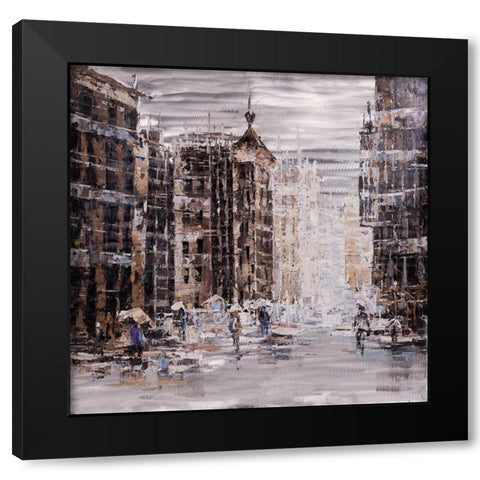 INDUSTRIAL ABSTRACT CITY Black Modern Wood Framed Art Print with Double Matting by Atelier B Art Studio