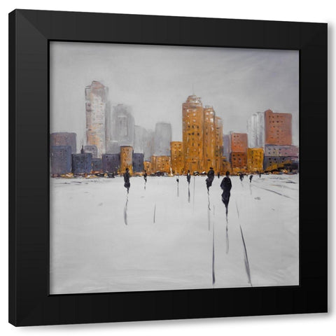 CITY ON THE HORIZON Black Modern Wood Framed Art Print with Double Matting by Atelier B Art Studio