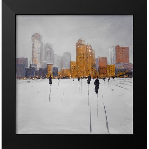 CITY ON THE HORIZON Black Modern Wood Framed Art Print by Atelier B Art Studio