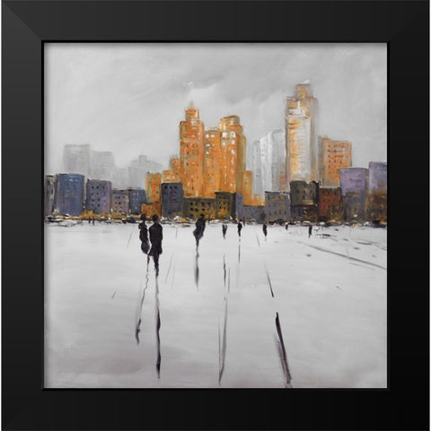 SILHOUETTES WALKING TOWARDS THE CITY Black Modern Wood Framed Art Print by Atelier B Art Studio