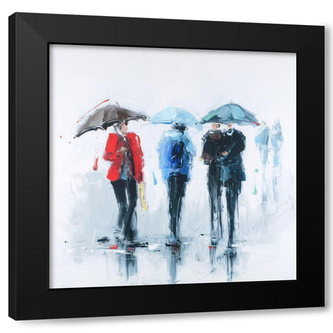 THREE PEOPLE AND THEIR UMBRELLA Black Modern Wood Framed Art Print with Double Matting by Atelier B Art Studio