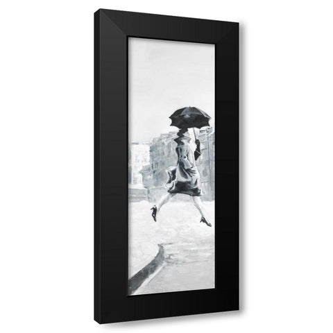 Woman in the Rain Black Modern Wood Framed Art Print by Atelier B Art Studio