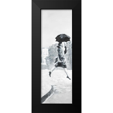 Woman in the Rain Black Modern Wood Framed Art Print by Atelier B Art Studio
