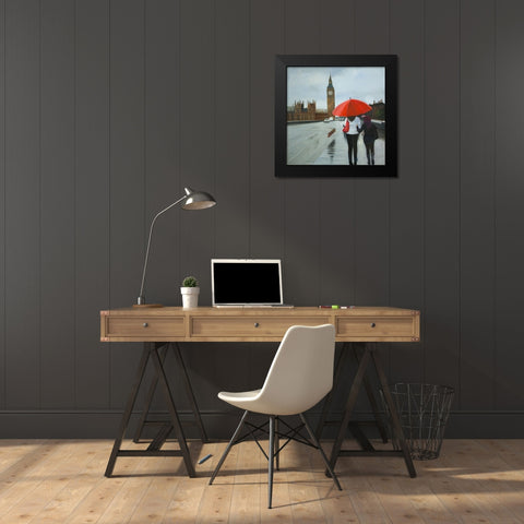 BRITISH UNDER UMBRELLA IN FRONT OF THE BIG BEN Black Modern Wood Framed Art Print by Atelier B Art Studio