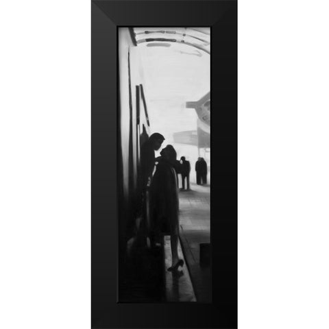 COUPLE AT THE TRAIN STATION Black Modern Wood Framed Art Print by Atelier B Art Studio