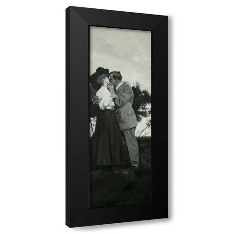 VINTAGE COUPLE KISSING Black Modern Wood Framed Art Print by Atelier B Art Studio