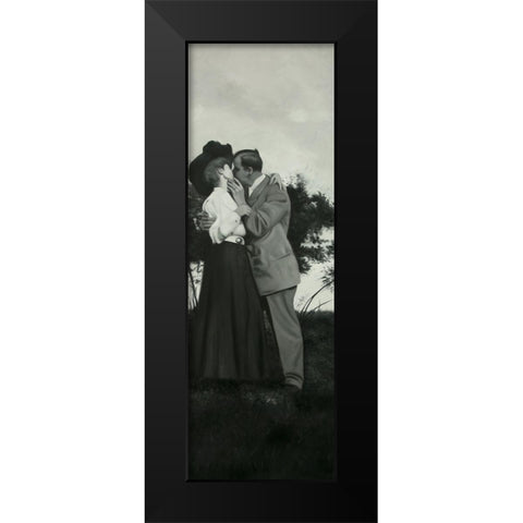 VINTAGE COUPLE KISSING Black Modern Wood Framed Art Print by Atelier B Art Studio