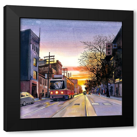 SUNSET STREETSCAPE TO TORONTO Black Modern Wood Framed Art Print with Double Matting by Atelier B Art Studio
