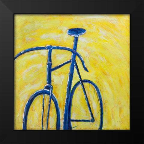 BLUE BIKE ON YELLOW BACKGROUND Black Modern Wood Framed Art Print by Atelier B Art Studio