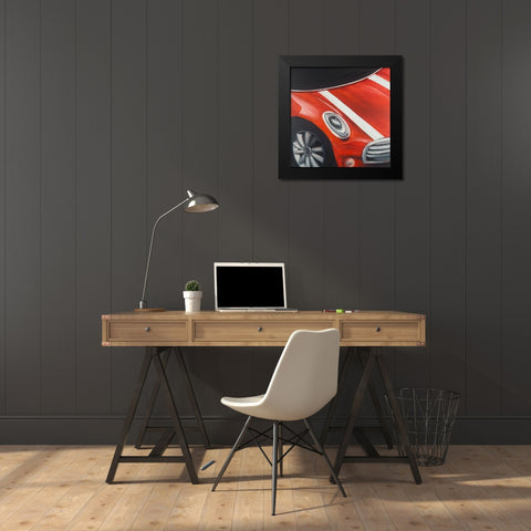 RED CAR WITH WHITE STRIPES CLOSEUP Black Modern Wood Framed Art Print by Atelier B Art Studio