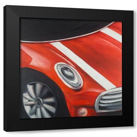 RED CAR WITH WHITE STRIPES CLOSEUP Black Modern Wood Framed Art Print with Double Matting by Atelier B Art Studio