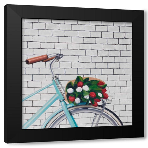 Bicycle with a Bouquet of Tulips Black Modern Wood Framed Art Print with Double Matting by Atelier B Art Studio