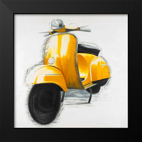 Yellow Italian Scooter Black Modern Wood Framed Art Print by Atelier B Art Studio