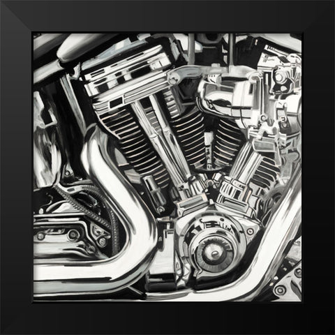 Mechanism of a Motorcycle Black Modern Wood Framed Art Print by Atelier B Art Studio
