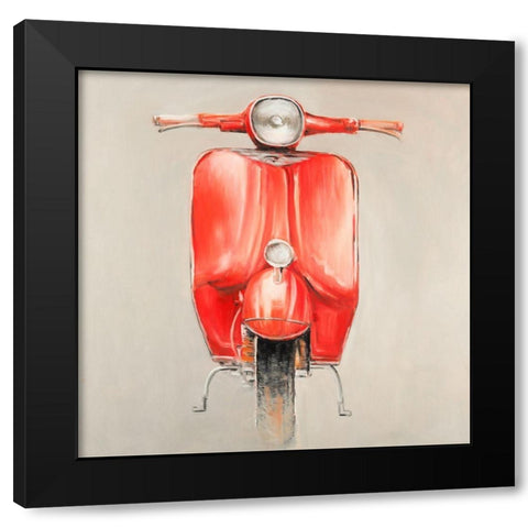 Small Red Moped Black Modern Wood Framed Art Print with Double Matting by Atelier B Art Studio