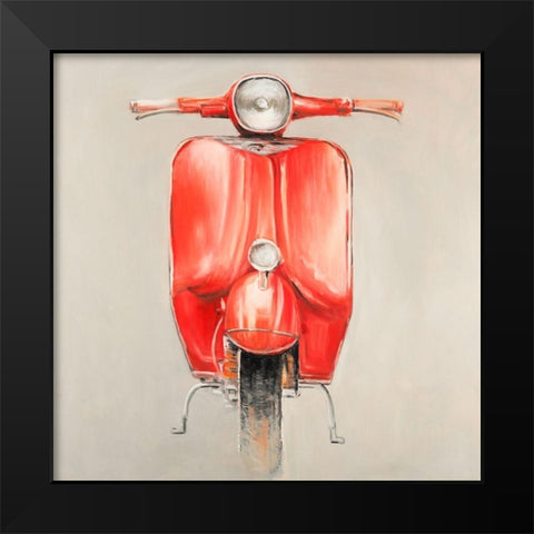 Small Red Moped Black Modern Wood Framed Art Print by Atelier B Art Studio