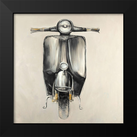 Small Black Moped Black Modern Wood Framed Art Print by Atelier B Art Studio