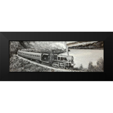 Vintage Locomotive Passenger Black Modern Wood Framed Art Print by Atelier B Art Studio