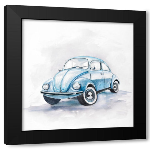 Beetle Blue Car Black Modern Wood Framed Art Print by Atelier B Art Studio