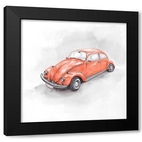 Vintage Red Beetle Black Modern Wood Framed Art Print with Double Matting by Atelier B Art Studio