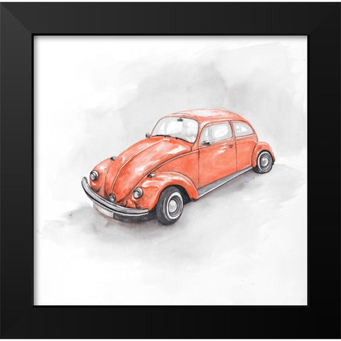 Vintage Red Beetle Black Modern Wood Framed Art Print by Atelier B Art Studio