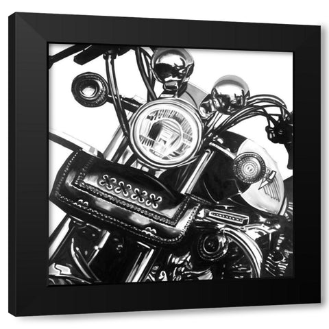 Realistic Motorcycle Black Modern Wood Framed Art Print by Atelier B Art Studio