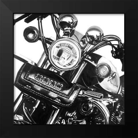 Realistic Motorcycle Black Modern Wood Framed Art Print by Atelier B Art Studio