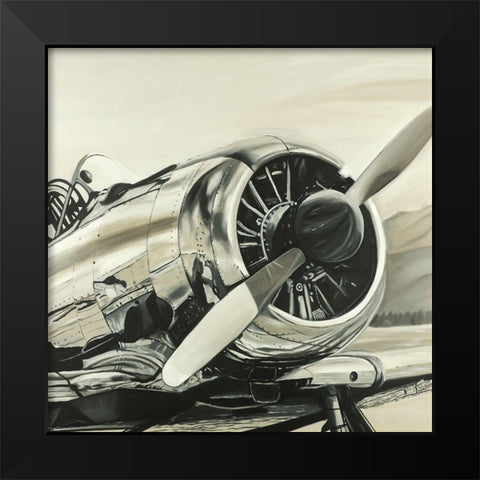 Vintage Aircraft Black Modern Wood Framed Art Print by Atelier B Art Studio