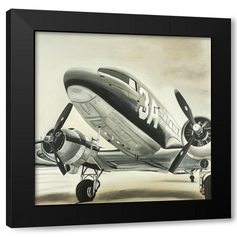 Vintage Airplane Black Modern Wood Framed Art Print with Double Matting by Atelier B Art Studio