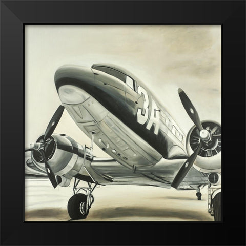 Vintage Airplane Black Modern Wood Framed Art Print by Atelier B Art Studio