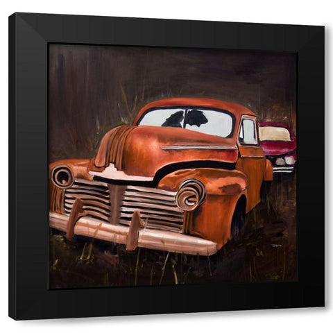 OLD CAR CRASH BY NIGHT Black Modern Wood Framed Art Print with Double Matting by Atelier B Art Studio