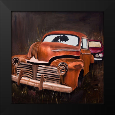 OLD CAR CRASH BY NIGHT Black Modern Wood Framed Art Print by Atelier B Art Studio