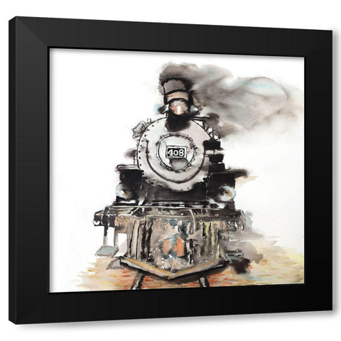 VINTAGE TRAIN Black Modern Wood Framed Art Print by Atelier B Art Studio