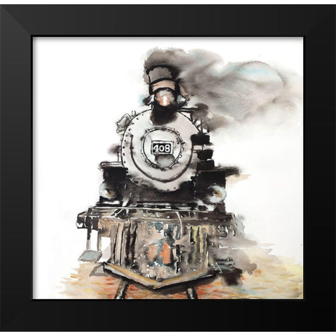 VINTAGE TRAIN Black Modern Wood Framed Art Print by Atelier B Art Studio