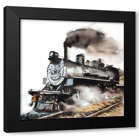 VINTAGE STEAM TRAIN Black Modern Wood Framed Art Print with Double Matting by Atelier B Art Studio
