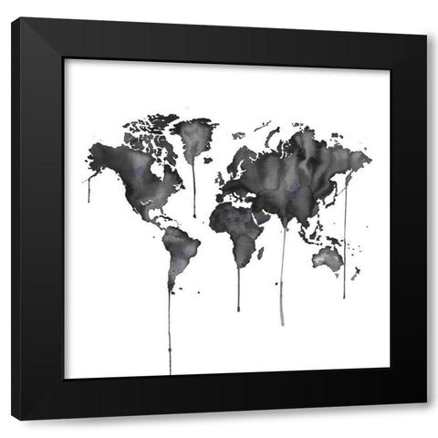 WATERCOLOR WORLD MAP Black Modern Wood Framed Art Print with Double Matting by Atelier B Art Studio