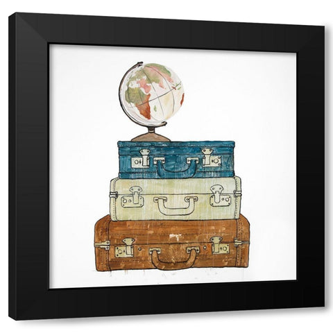 GO AROUND THE WORLD Black Modern Wood Framed Art Print by Atelier B Art Studio