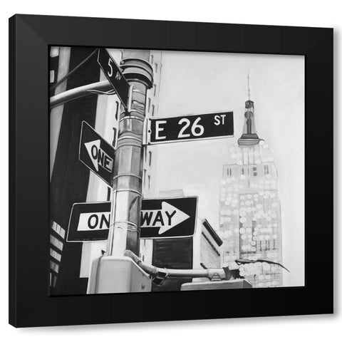 New York City Street Signs Black Modern Wood Framed Art Print by Atelier B Art Studio