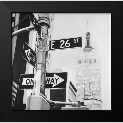 New York City Street Signs Black Modern Wood Framed Art Print by Atelier B Art Studio