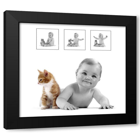 baby and kitten Black Modern Wood Framed Art Print with Double Matting by Hoenderkamp, Patrick
