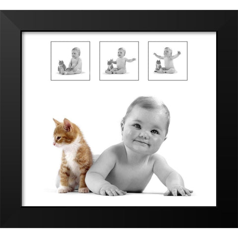 baby and kitten Black Modern Wood Framed Art Print by Hoenderkamp, Patrick